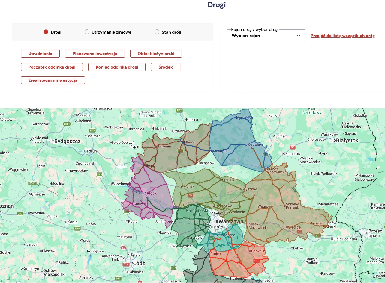 Interaktywna mapa dróg wojewódzkich MZDW